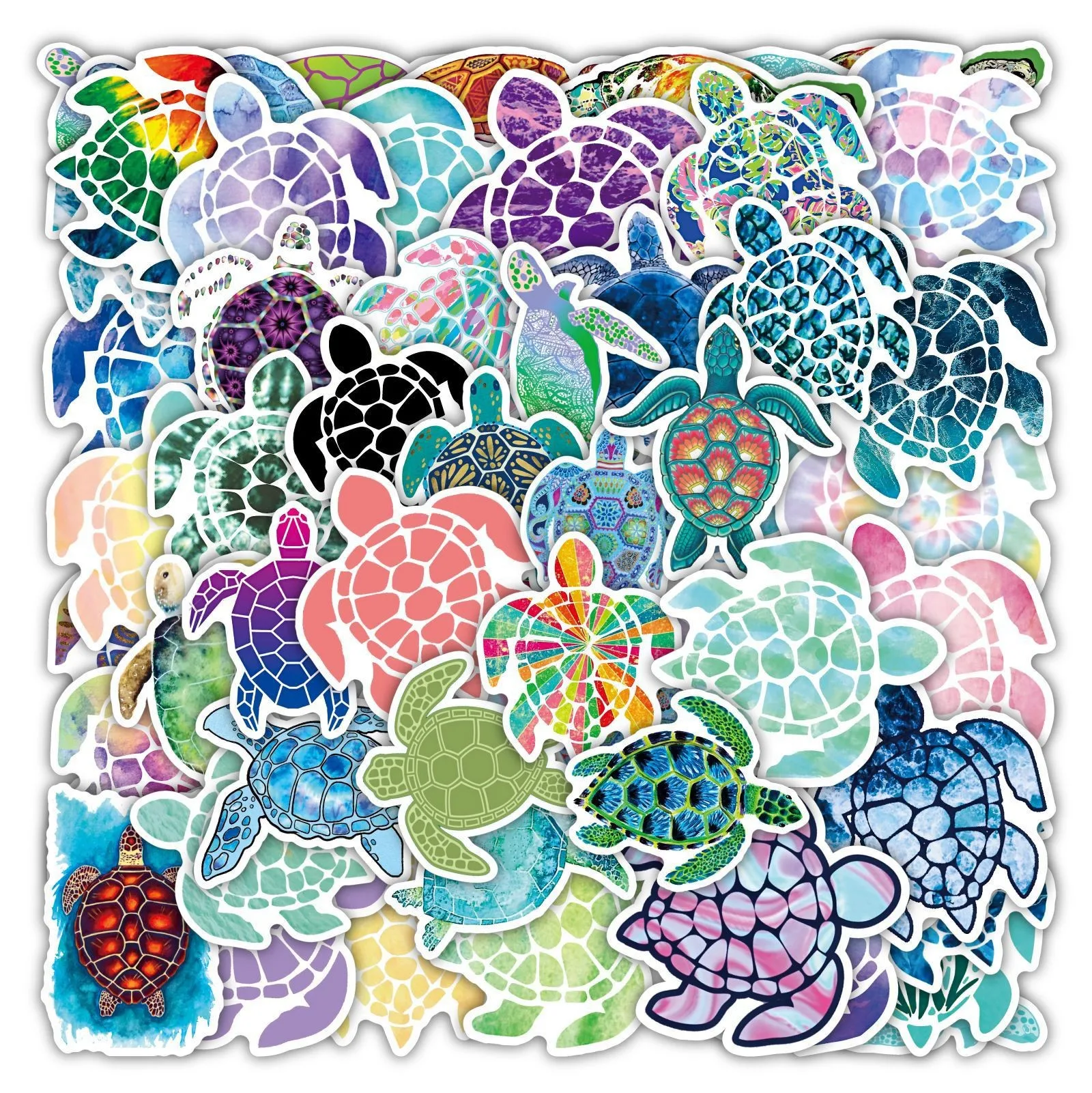 50PCS Colorful Turtle Stickers Waterproof PVC Vinyl Decals for Laptop Suitcase Skateboard Bike Decor, Matte Finish DIY Stickers