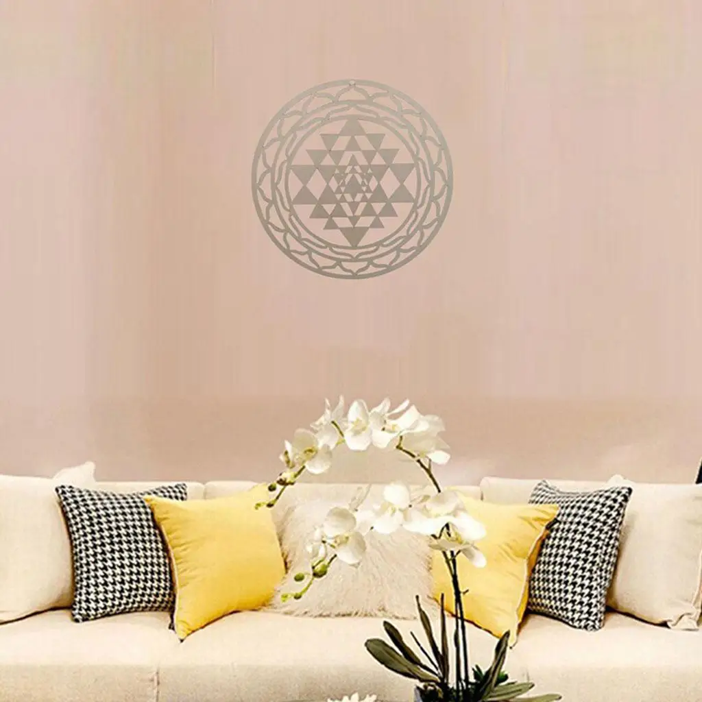 Sri Yantra Wall Decor Wood Wall Sculpture Sacred Geometry Crystal for Meditation