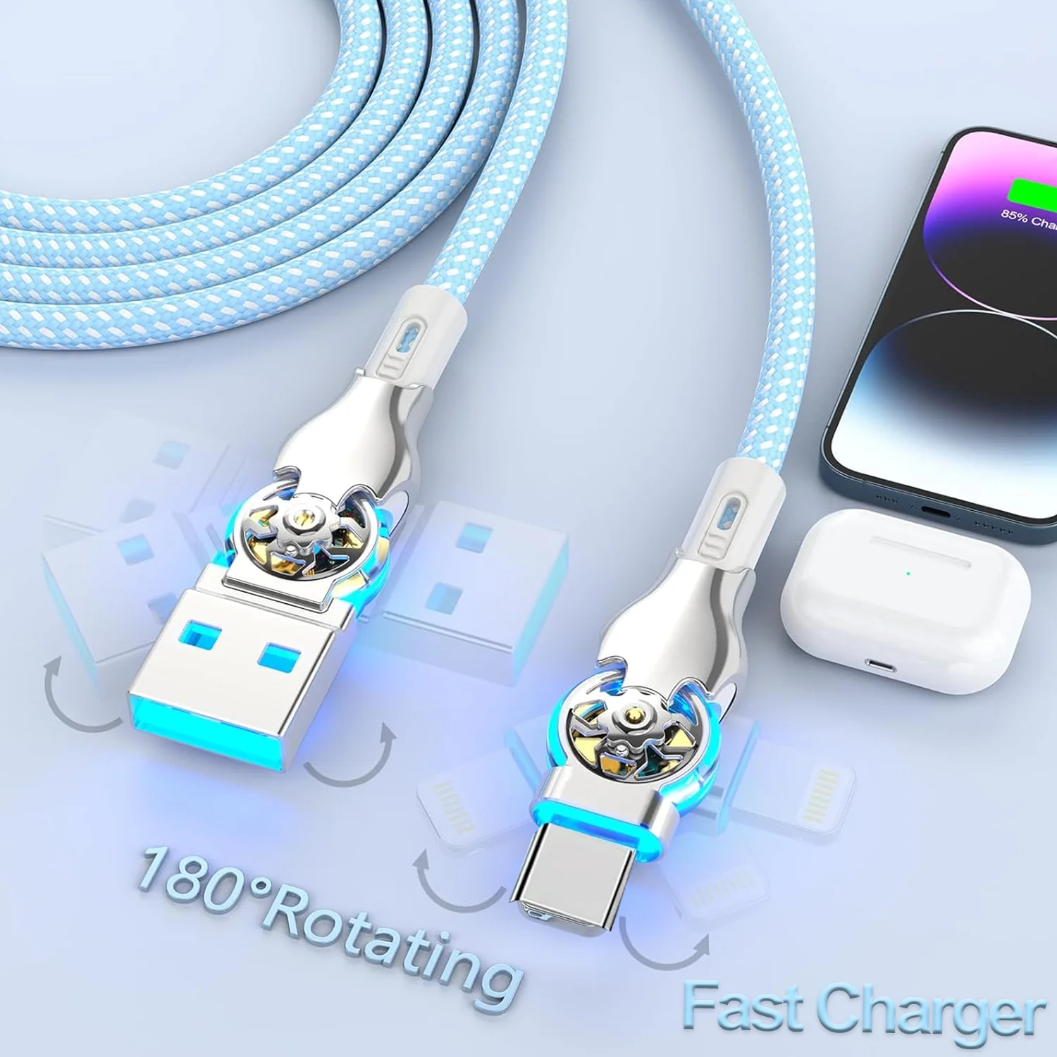 รูปสินค้า สายชาร์จ USB-C หมุนได้ 180 องศา ทนทาน ชาร์จเร็ว