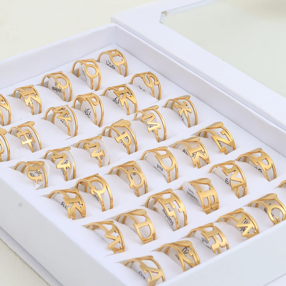 36 Pcs/lot A-Z 26 Letters Heart Stainless Steel Rings for Women Initial Alphabet Couple Ring Female Jewelry Best Friend Gifts 5