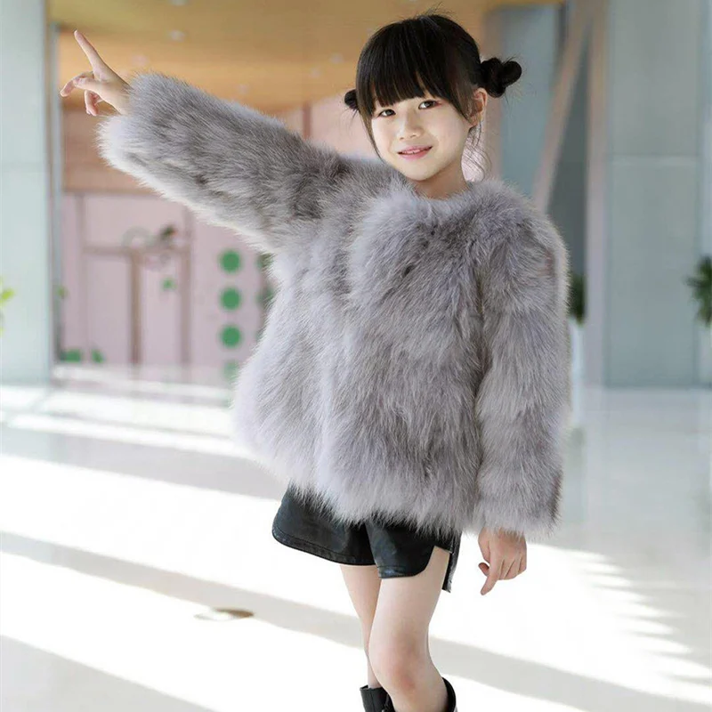 

Girls Fur Coat Jacket Cotton Outwear Overcoat 2022 Grey Warm Thicken Plus Velvet Winter Autumn Teenager Fuzzy Children's Clothin