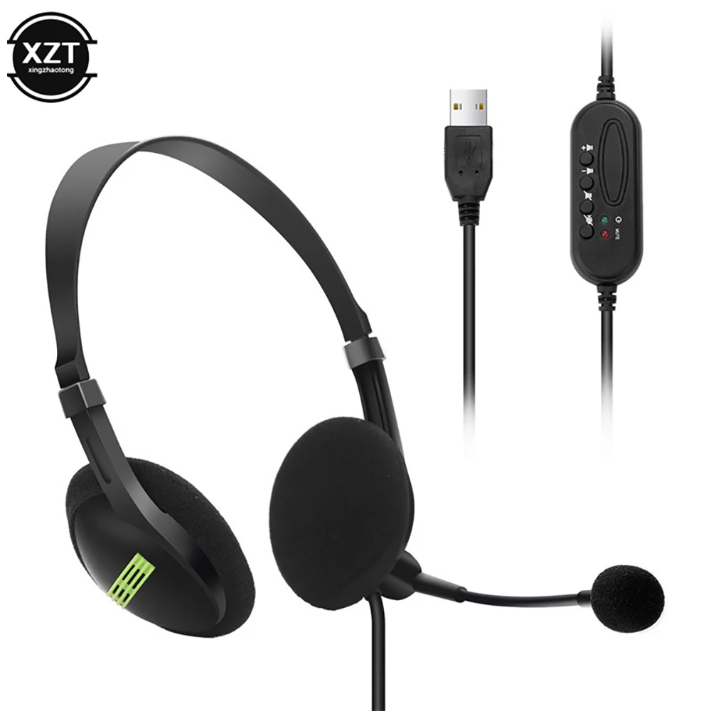 3.5mm Wired Headphones With Microphone Noise Cancelling Headset Business Call Center USB Earphone Helmet Laptop PC Computer wired headphones wired earphone wired earbuds wired headset