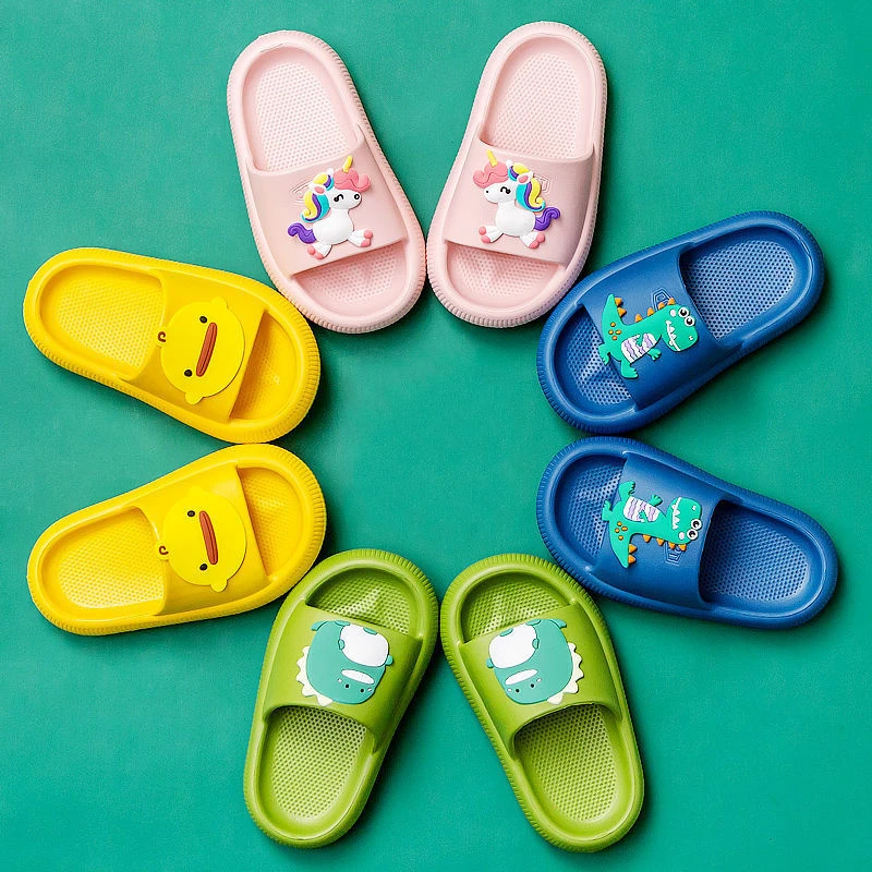 Children Beach Slippers Boys Girls Home Shoes Summer Thick Flip-flops EVA Soft Pillow Slippers Cartoon Unicorn Slippers For Kids