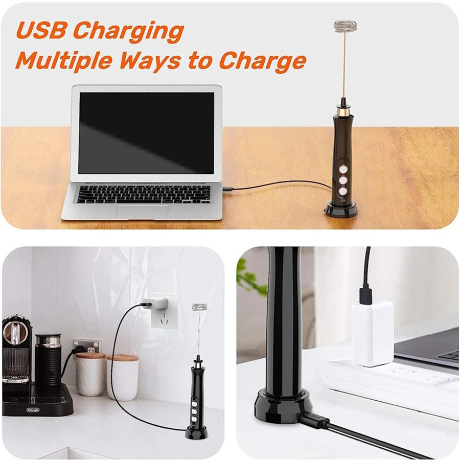 Milk Frother Machine Electric Portable Coffee Mixer USB Foam Milk Maker Cappuccino Foamer Egg Beater 3 Speed Blender 16 Stencil