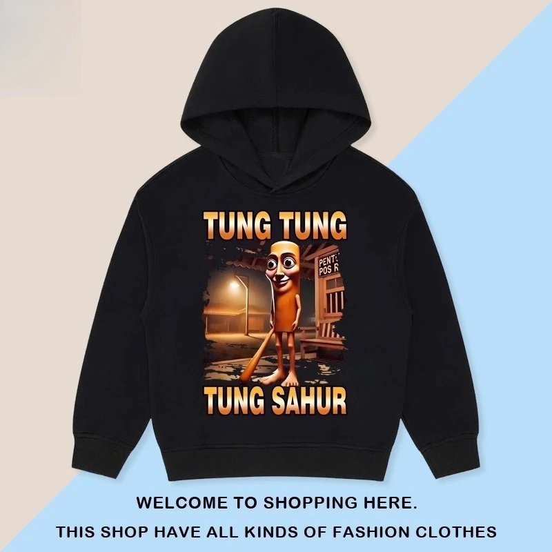 Kids Cartoon Hooded Sweatshirt - Classic Tung Tung Mountains and Seas Design