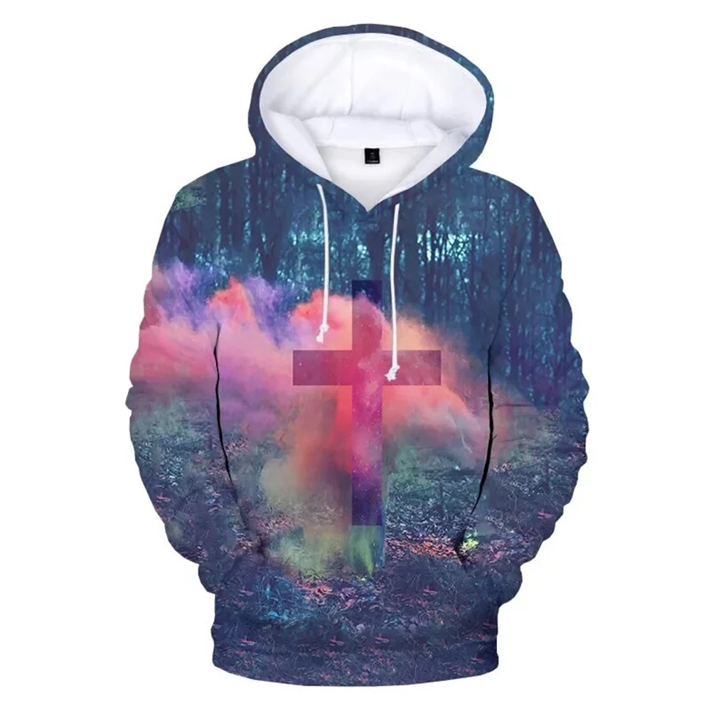 thumbnail image 1 of Suéter de manga larga con estampado 3D de Jesús y letras cruzadas para primavera y otoño, unisex, extragrande, para hombre, Y2K, 1 of 5