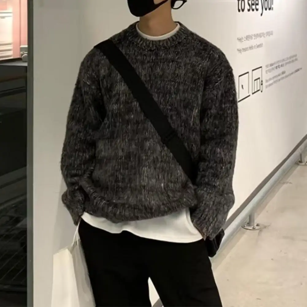 

Soft Sweater Cozy Retro Knitted Men's Sweater with Long Sleeve Pullover Warm Elastic Mid Length Design for Fall Winter Mid