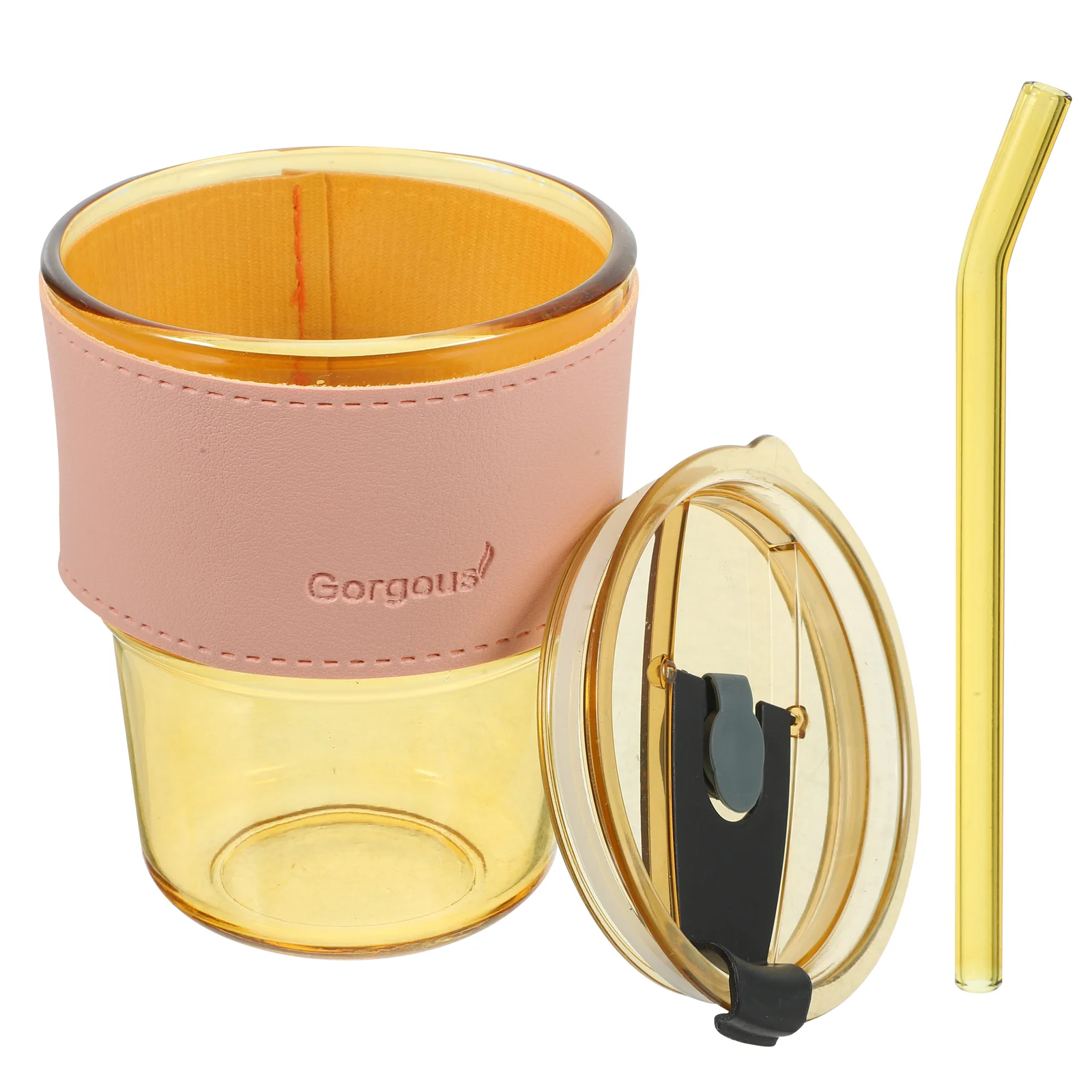 

1 Set Glass Drinking Tumbler Large Capacity Glass Juice Milk Cup Milk Tea Bottle With Lid Straw