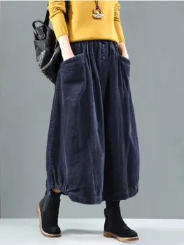 2024 autunno inverno retrò donna gonna di velluto a coste donna nuova gonna casual con bottoni in vita elastica allentata 1