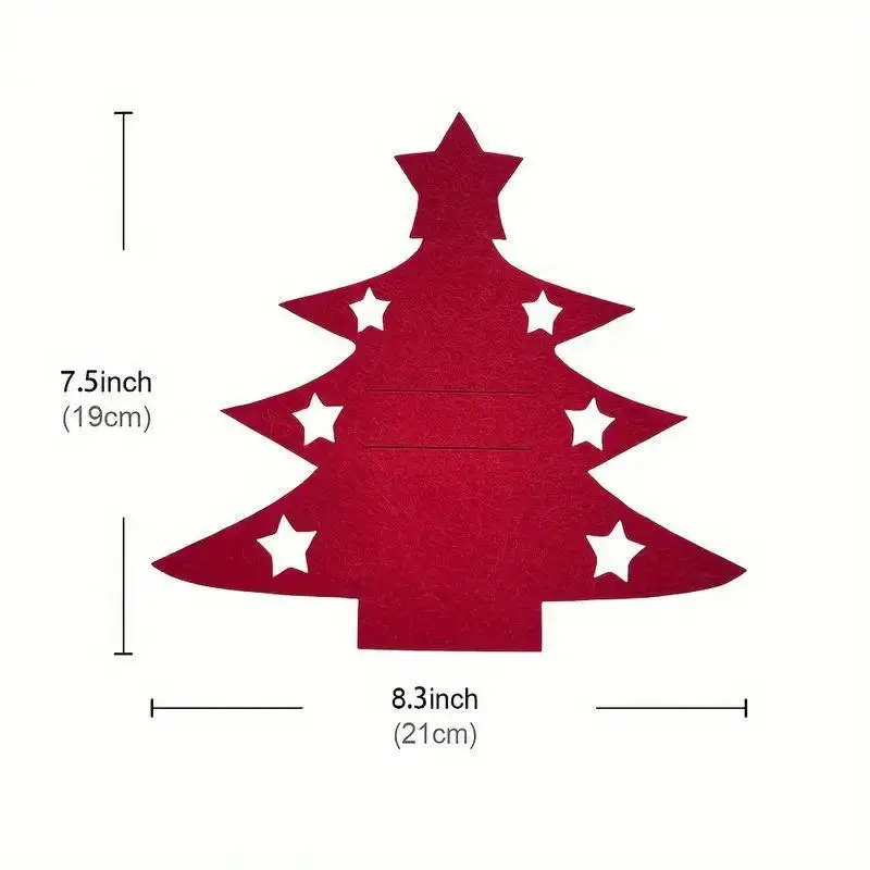 12Pcs Christmas Tree Shaped Felt Cutlery Mats With Stars Decor Durable For Home Christmas Festive Party Table Decor Accessories