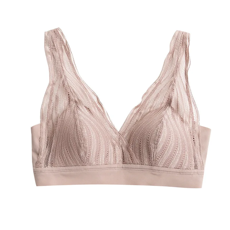 2023 Fashionable New French Silk Bra Without Steel Ring Lace Sexy Natural Mulberry Silk Underwear