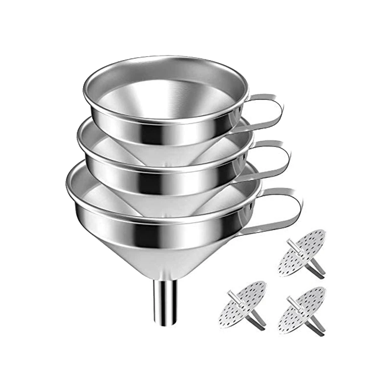 

3Pcs Funnel Set Stainless Steel Funnels Wide Mouth Oil Liquid Funnel With Filter Kitchen Funnel For Bottle Canning