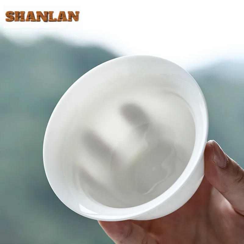 190ml Mutton Fat Jade Three Talents Gaiwan Zen Ceramic Anti-scald Cover Bowl Elegant Tea Tureen Tea Maker Chinese Teaware Craft