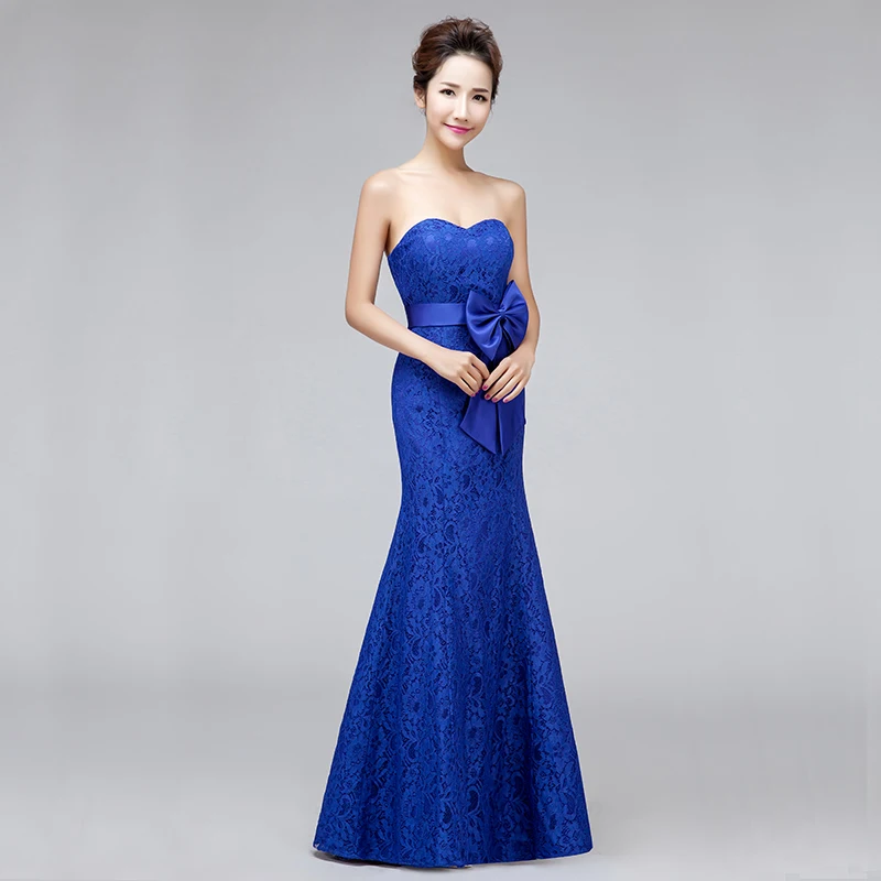 New Long Sweetheart Royal Blue Mermaid Plus Size Bride Bandage Royal Blue V-Neck Bridesmaid Dresses For Wedding Party