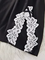 Sexy Women Lingerie Set Lace Trim Satin Babydoll Nightdress Spaghetti Strap Slip Dress With Thong Romantic Bedroom Wear - Image 5