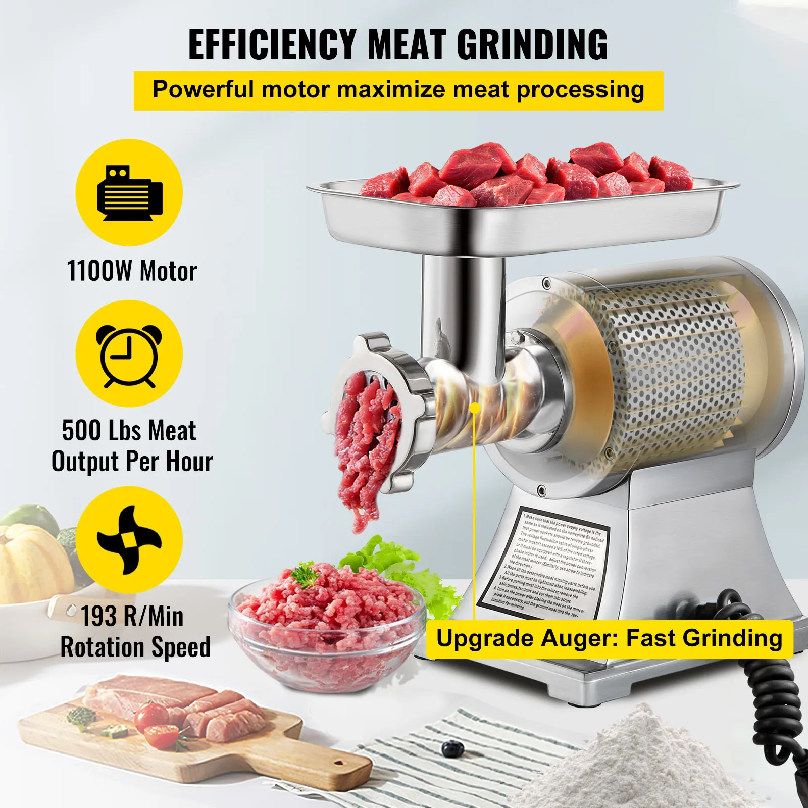 VEVOR 122 Kg/H 250 KG/H Electric Meat Mincer Chopper Heavy Duty Food Processors Kitchen Appliances Commercial Grinder Machine - Image 3