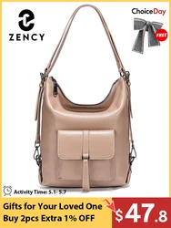 Zency Stylish Women Shoulder Bag 100% Genuine Leather Large Capacity Handbag Multifunction Satchel Messenger Bag Backpack Brown