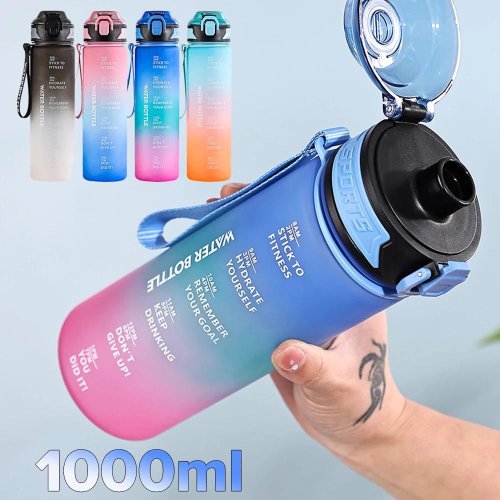 1000ML Sports Water Bottle with Time Marker Leak-proof Cup Motivational Portable Water bottle for Outdoor Sport Fitness BPA Free