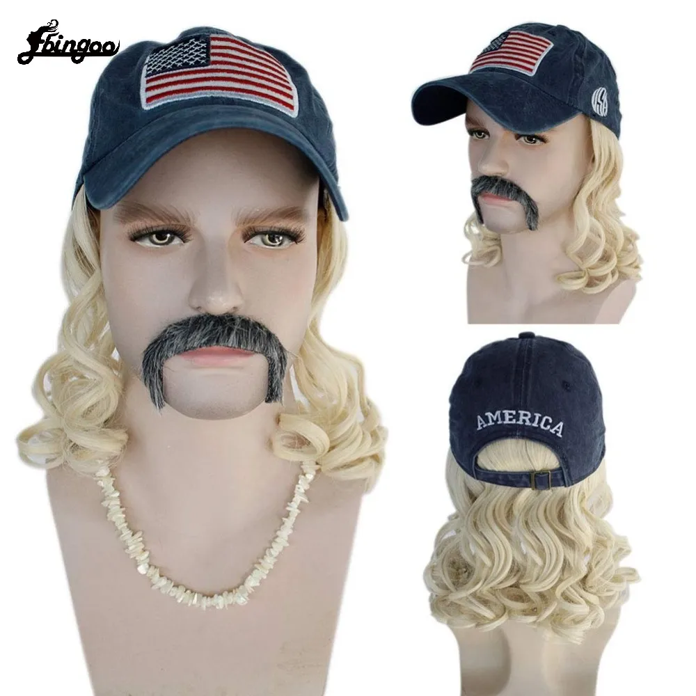 Ebingoo Tiger King Joe Exotic Wig  Earrings Beard Mustache Halloween Carnival Cosplay Wig + Blonde Hat Wig+Necklace Cosplay Wig tianjie tiger king s 26 evo modified competition engine