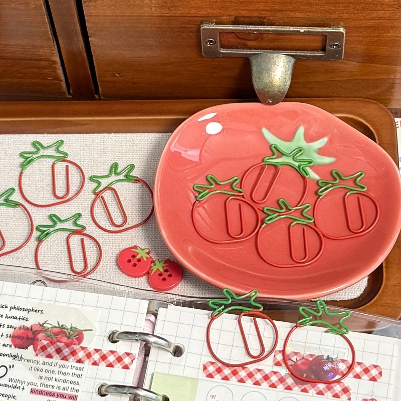 Red Retro Japanese Paper Clip 5pcs/set Tomato Strawberry Cherry Scrapbook Paper Clip Book Page Memo Fixed Clips Student Supplies paper clips