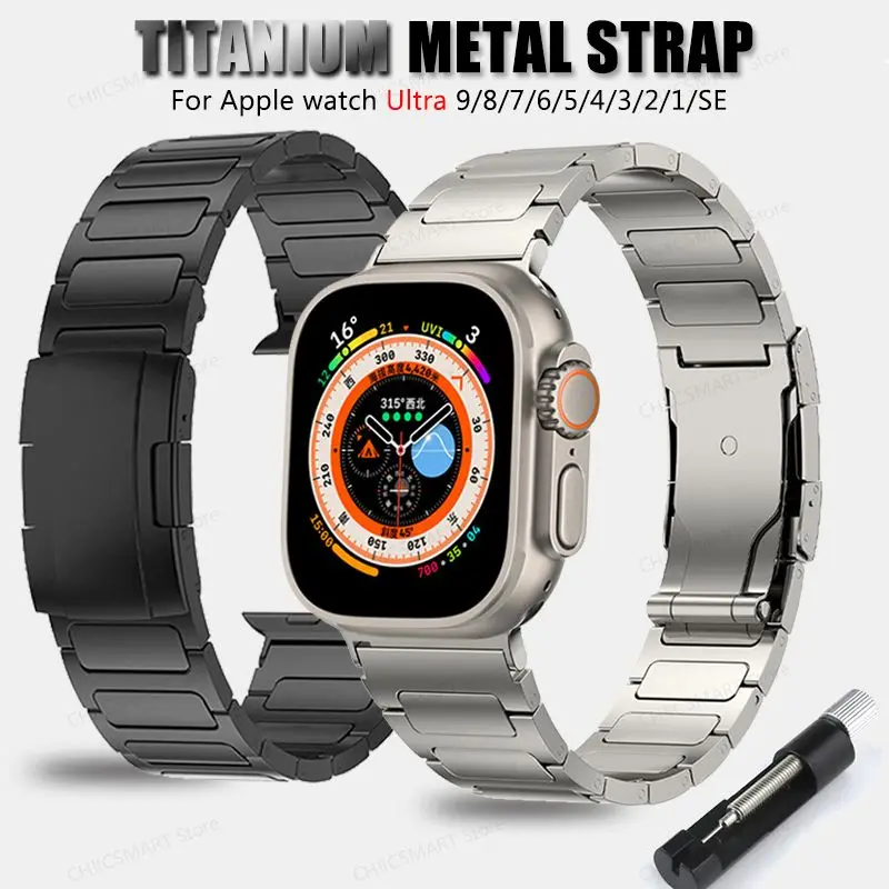 

Luxury Titanium Strap For Apple Watch Series 9 8 45mm 41mm 44mm 42mm Ultra 2 49mm Metal Bracelet For iWatch 7 6 5 4 3 WristBand