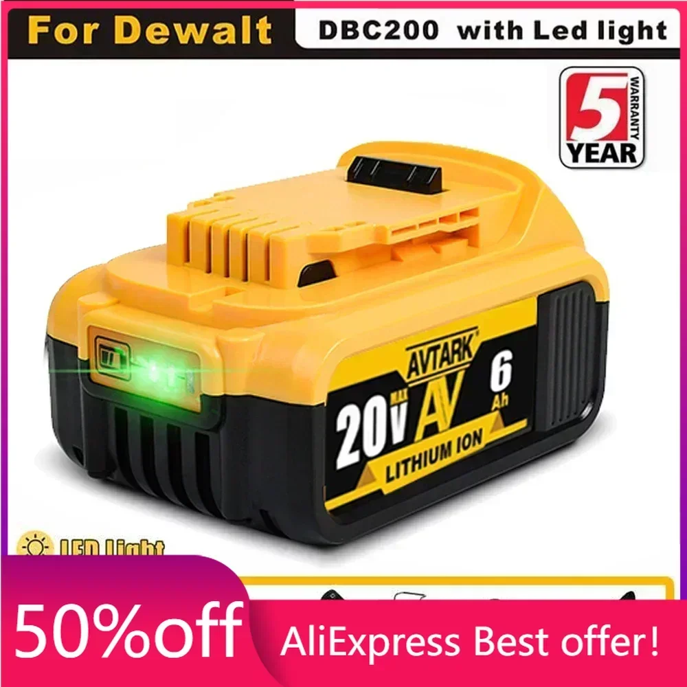 

2023 Upgrade DCB200 20V 6000mAh Battery , charger For Dewalt 18V DCB184 DCB200 DCB182 DCB180 DCB181 DCB182 DCB201 Tools Battery