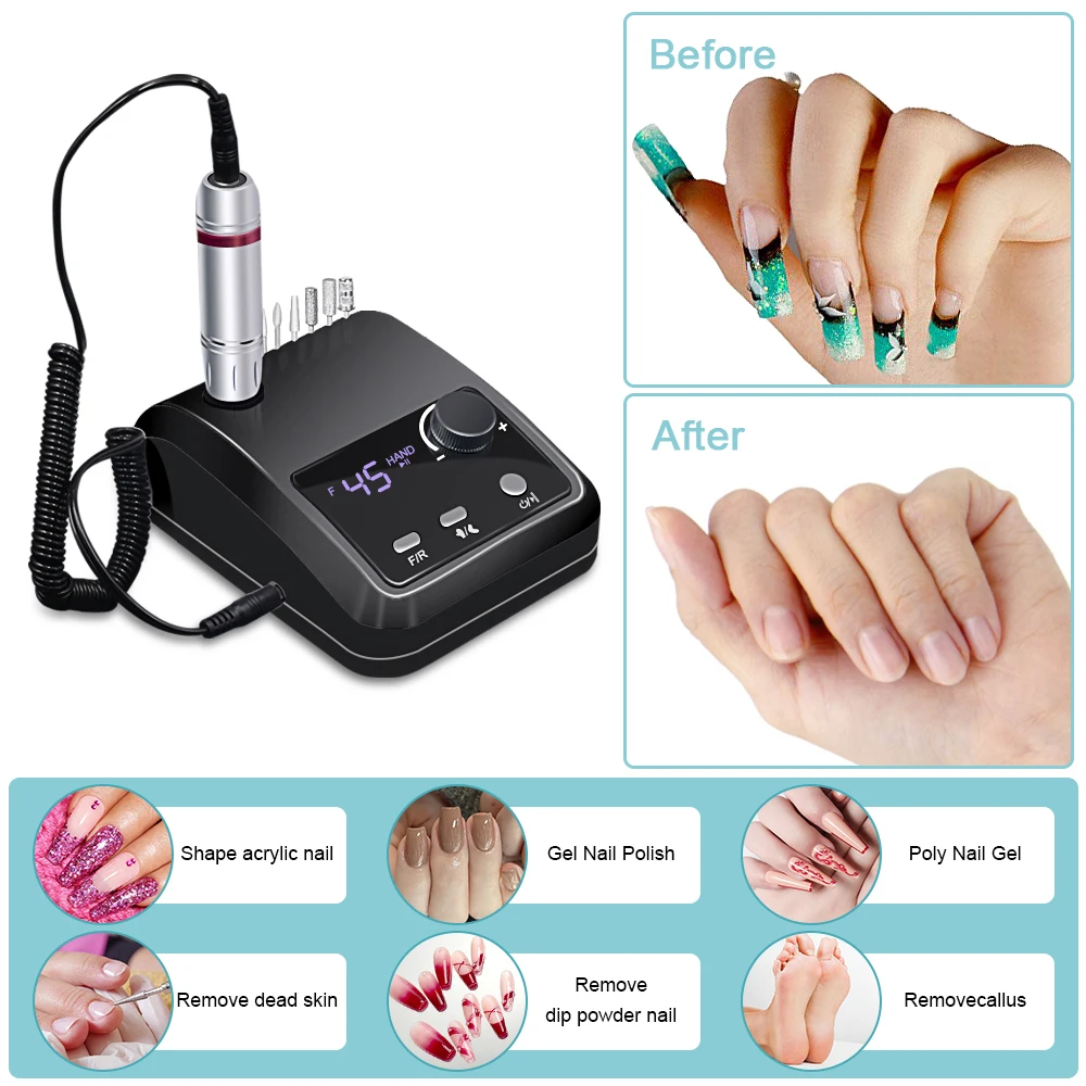 Electric Nail Drill 45000 RPM Electric Nail Drill Machine for Nails Electric File HD Display Metal Manicure Pen Professional nail lathe Sander