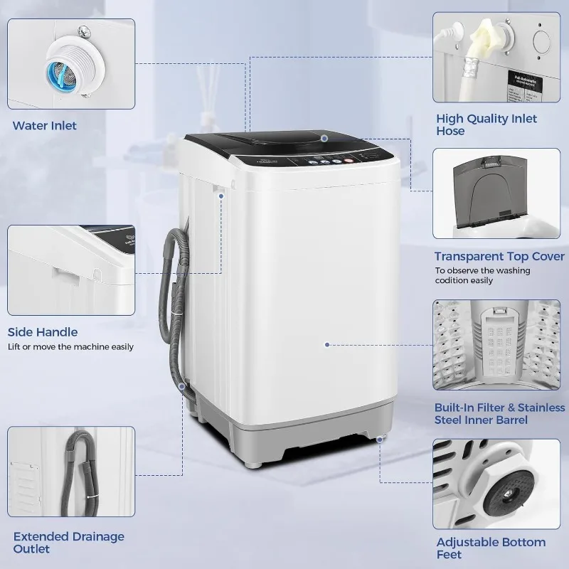 Nictemaw Portable Washing Machine, 20Lbs Capacity Full-Automatic Portable Washer, 2.8Cu.ft Washer 6