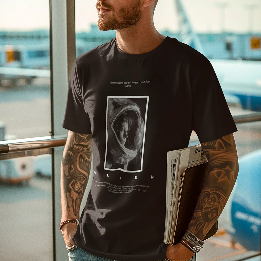 Alien Poster Horrorfilm Sci Fi Alien Film Xeno morph Ellen Ripley Plus Size T-Shirts 100% Baumwolle bedruckte Tops humorvolles T-Shirt – Detail 3
