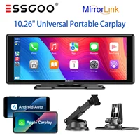 ESSGOO Caméra de tableau de bord portable universelle 10,26 pouces, CarPlay sans fil, Android Auto, écran HD 1600*600, GPS, Mirror Link, FM, USB, BT, AUX, TF 1