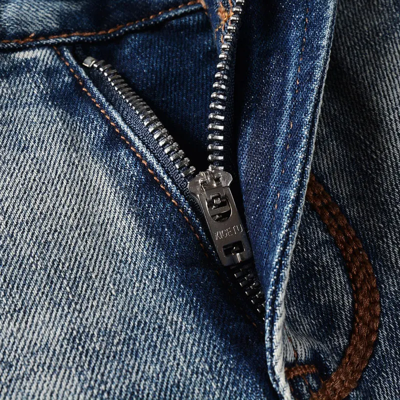 Newly Designer Fashion Men Jeans Retro Blue High Quality Elastic Slim Fit Ripped Jeans Men Patched Vintage Denim Pants Hombre