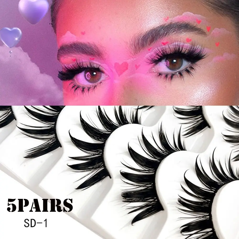 

5 Pairs 3D Faux Mink False Eyelashes Thai Eyelashes Handmade Long Fluffy Lashes Eye Makeup Tools