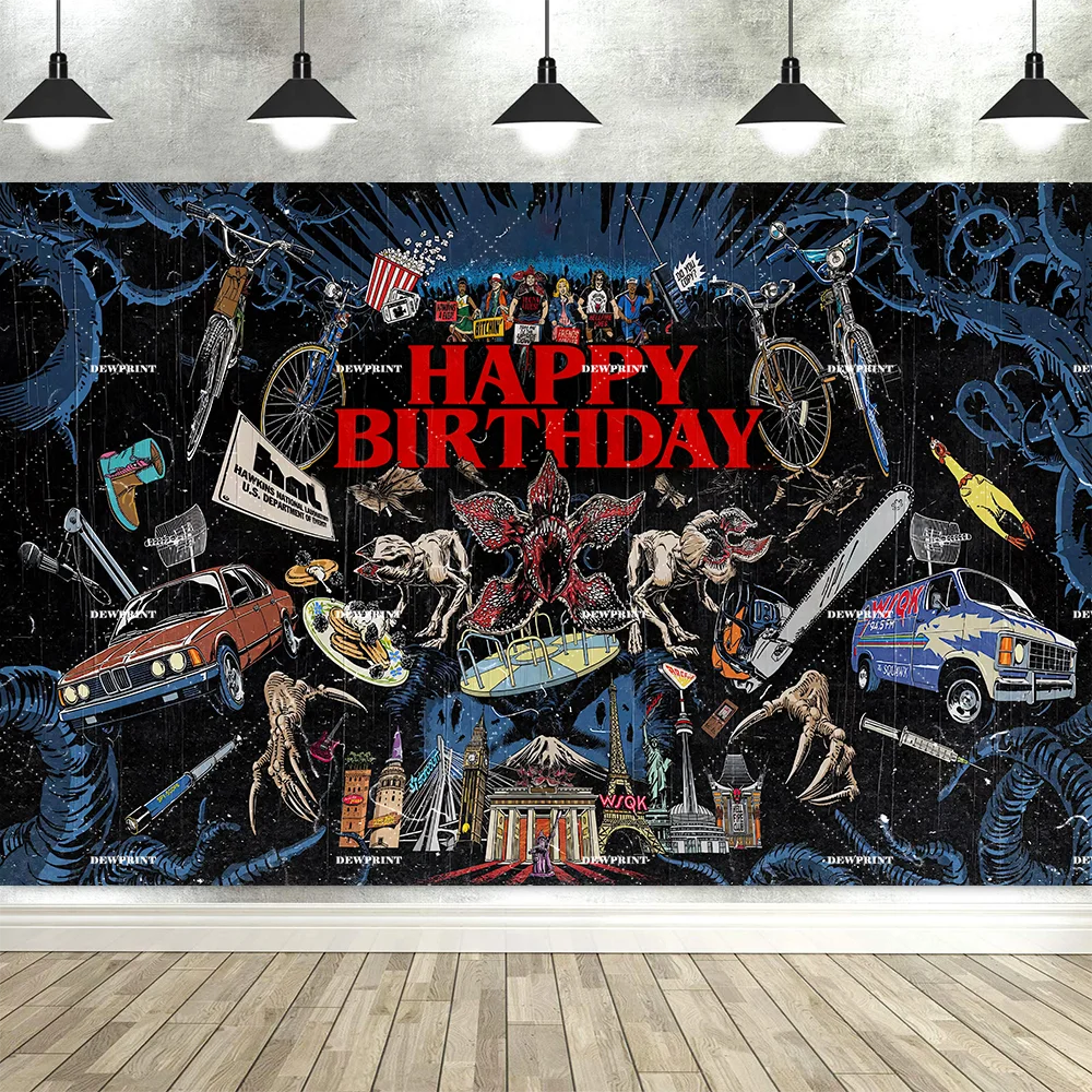 דגם חדש של Dewprint HD טלוויזיה אמריקאית Stranger רקע אלפבית תאורה סדרת פרק דגל מסיבה רקע תמונה תינוק מתנה