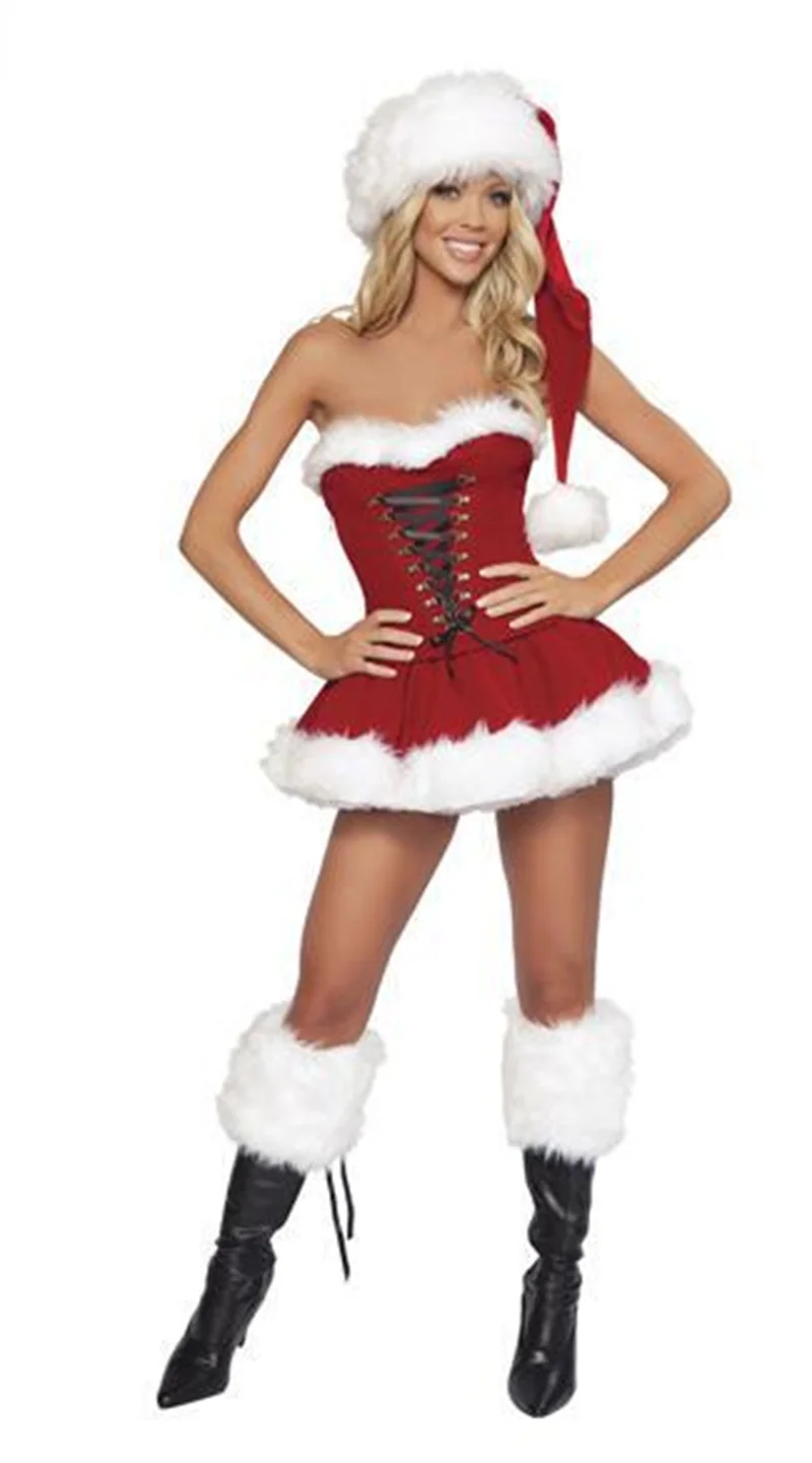 

Christmas Santa Claus Cosplay Uniform Halloween Carnival Party Costume Stage Performance Strapless Fancy Christmas Dress