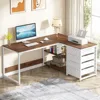 L Shaped Computer Desk with Storage Drawers, 59 inch Corner Desk with Shelves, Reversible L-Shaped Office Desk Study 1