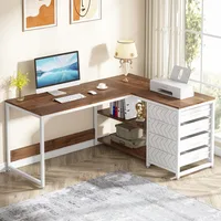 L Shaped Computer Desk with Storage Drawers, 59 inch Corner Desk with Shelves, Reversible L-Shaped Office Desk Study 1