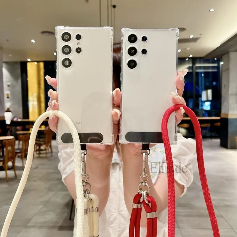Adjustable Strap Transparent Crossbody Case with Silver Buckle TPU Cover