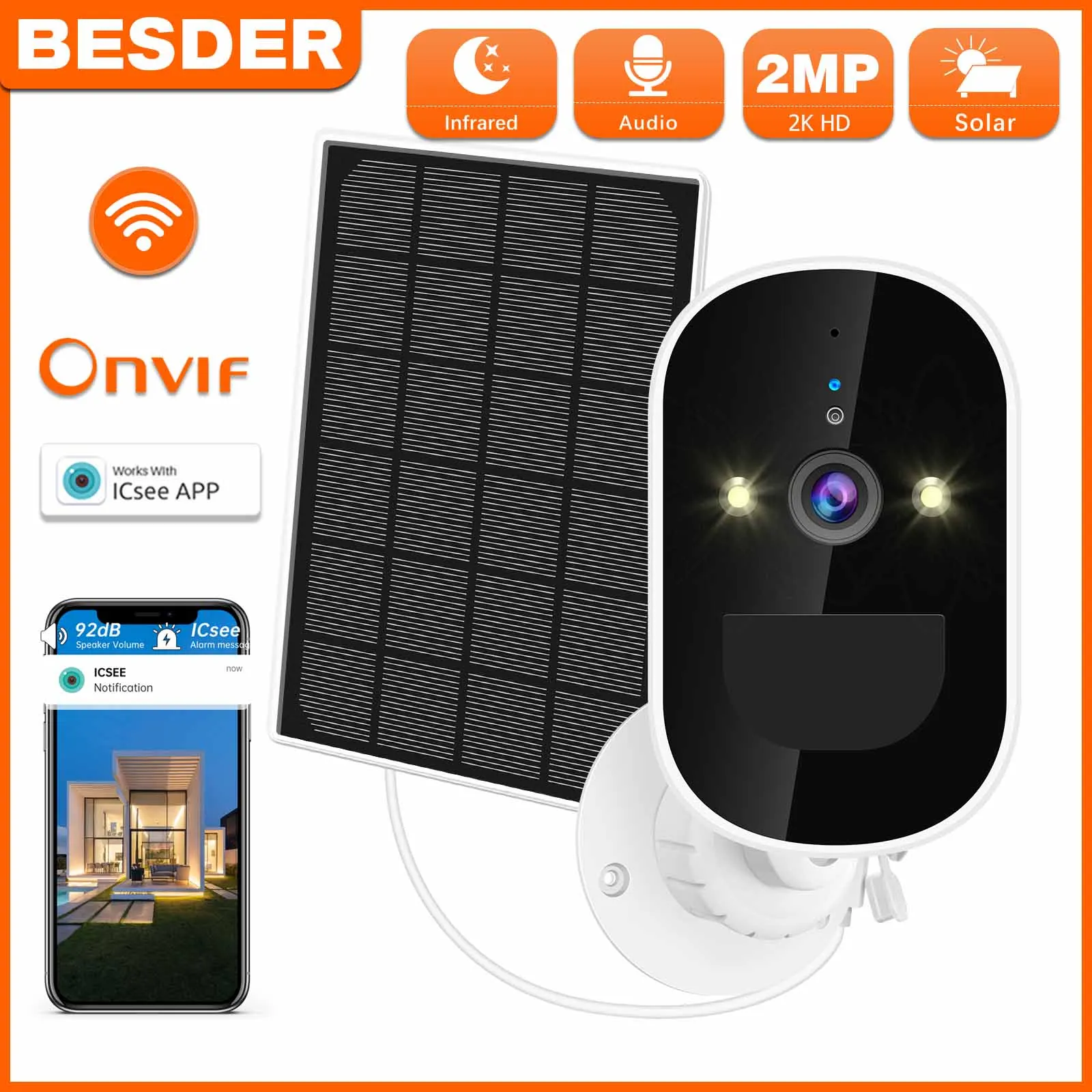 Besder Wireless Solar Wifi Camera Cctv Telecamera Di Sicurezza Outdoor Full Hd 1080P Audio Ip Camera 6000Mah Batteria Ricaricabile Fotocamera
