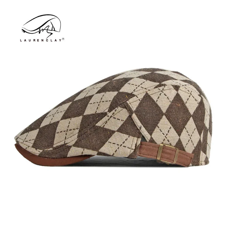 Men Beret Cotton Buckle Adjustable Newsboy Hats Cabbie Gatsby Cap Flat Driving Caps Kpop Plaid Vintage Style