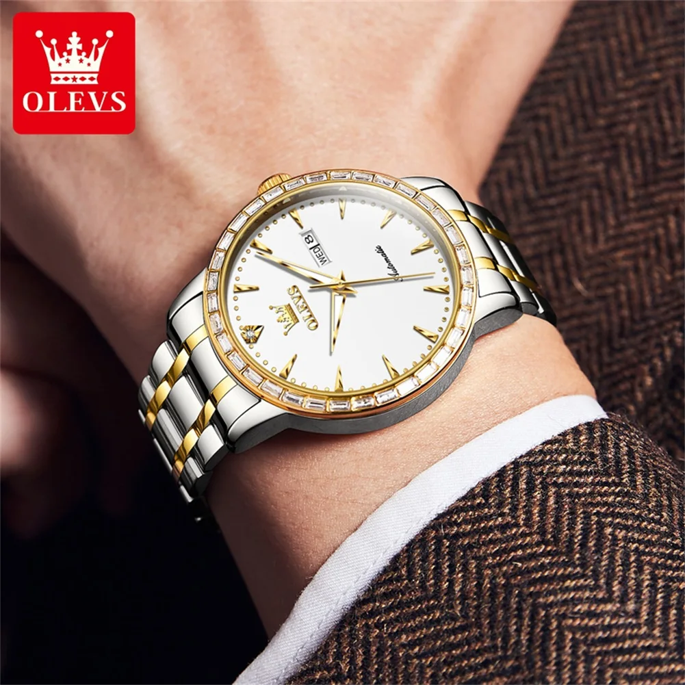 OLEVS 7019 New Dual Calendar Automatic Watch For Men Top Brand Waterproof Mechanical Wrist Watches Auto Date Business Hand Clock