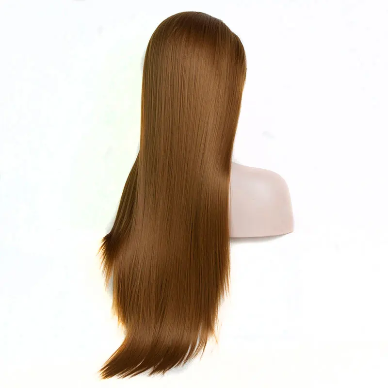 

Synthetic Lace Front Wig Gold Brown Color Long Straight Heat Resistant Fiber Hair Natural Hairline Middle Parting For Women Wigs