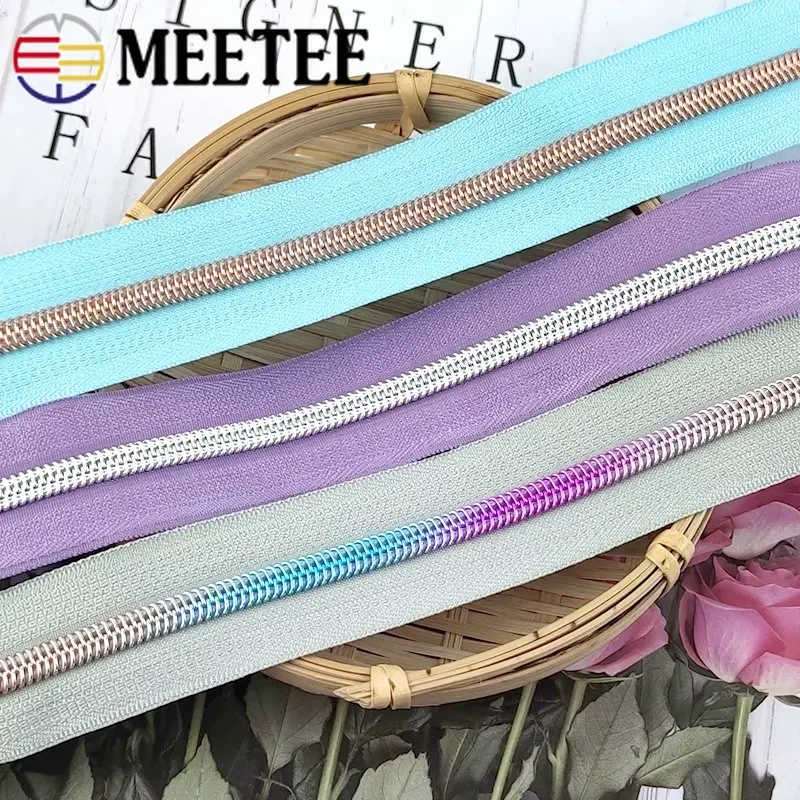 Meetee 5  나일론 지퍼 테이프 컬러 지퍼 롤, 재봉 코트 수하물 수리 키트 의류 지퍼 액세서리, 2-10 미터