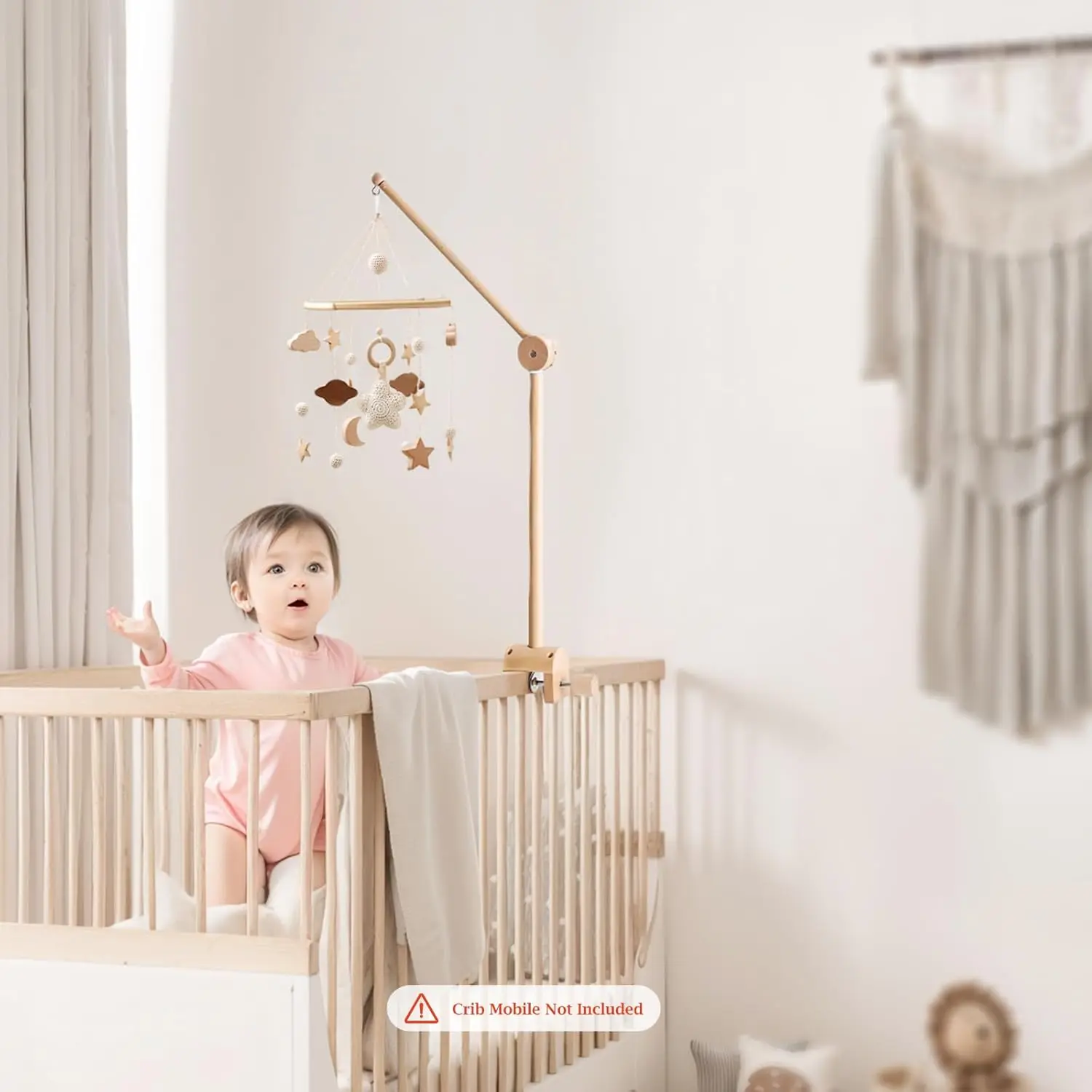 Baby Crib Mobile Arm Wooden Mobile Arm with Height Adjustable Mobile Hanger for Crib - 4