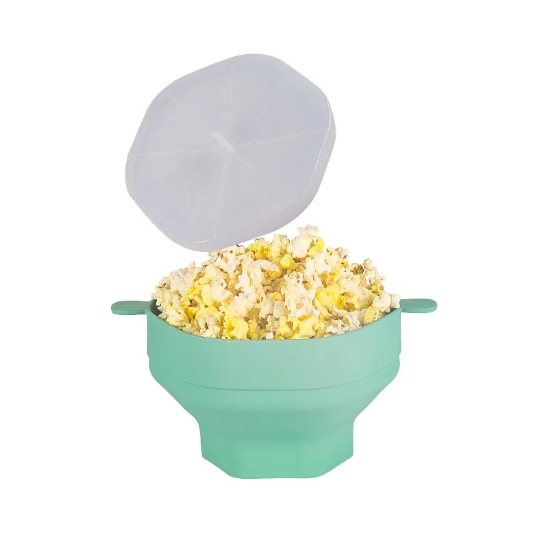 Foldable Silicone Popcorn Maker Bowl with Lid - Large Capacity Kitchen Baking Tool