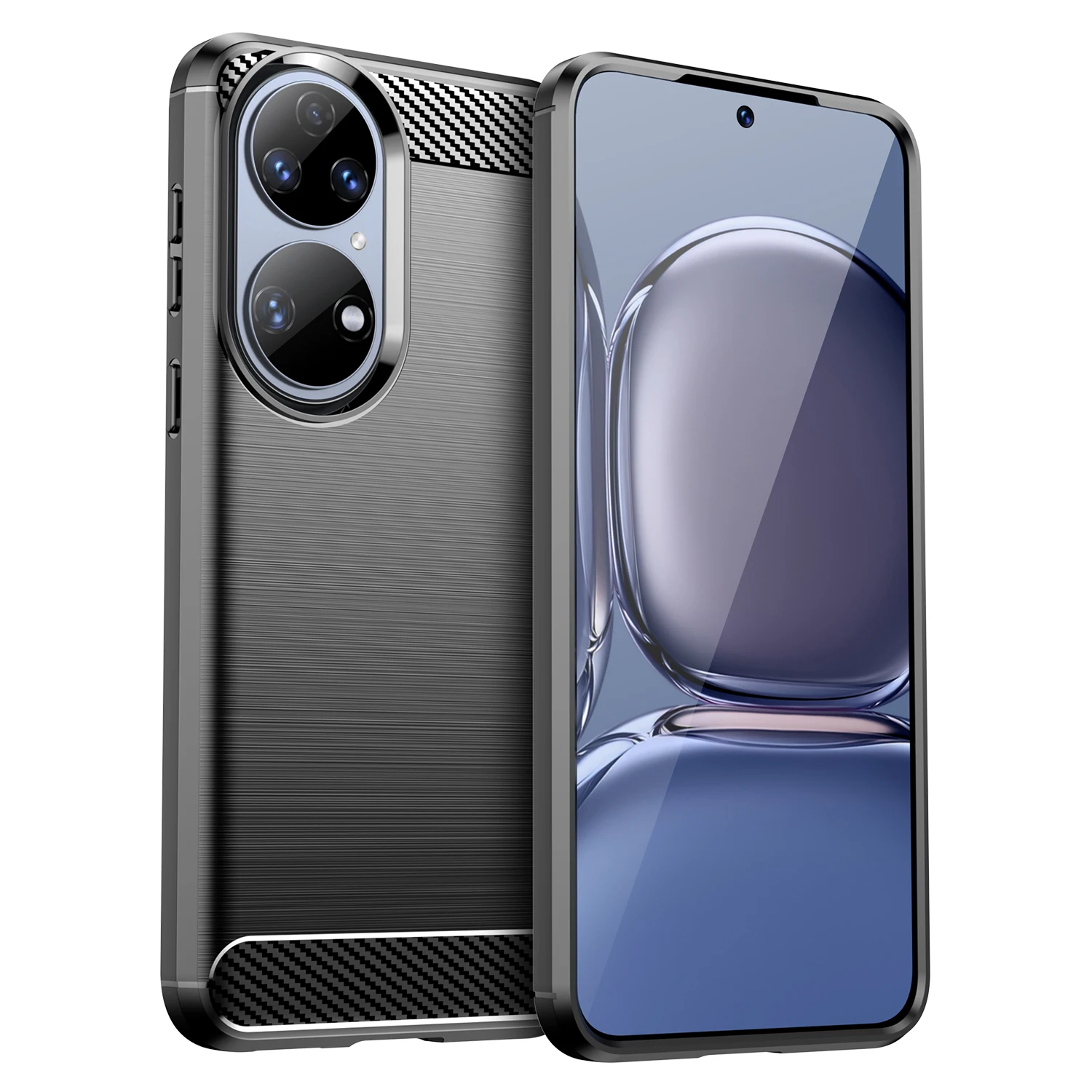 

Soft Silicone Case For Huawei P50 pro P60 p50e Carbon Fiber Cover for Huawei p50pro P60 Pro ShockProof Phone Shell Full Protect