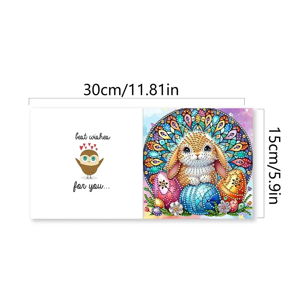 6Pcs Easter Rabbit Rhinestone Painting Card Kit Diamond Daily Wish Card Diamond Painting Greeting for Family Friends Gift