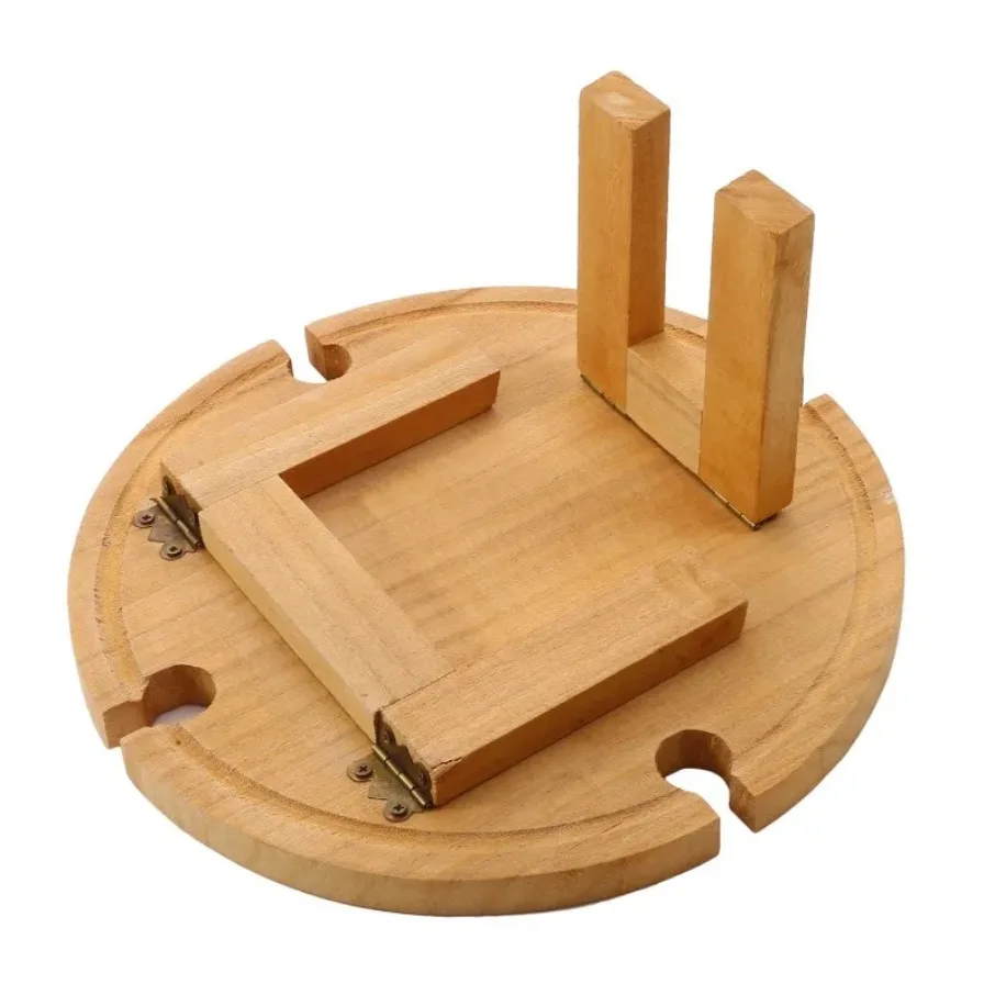 Wooden Foldable Tables Dried Fruit Tray with Wine Glass Holder Fruit Snack Pastry Coffee Tabler for Outdoor Picnic Garden Party