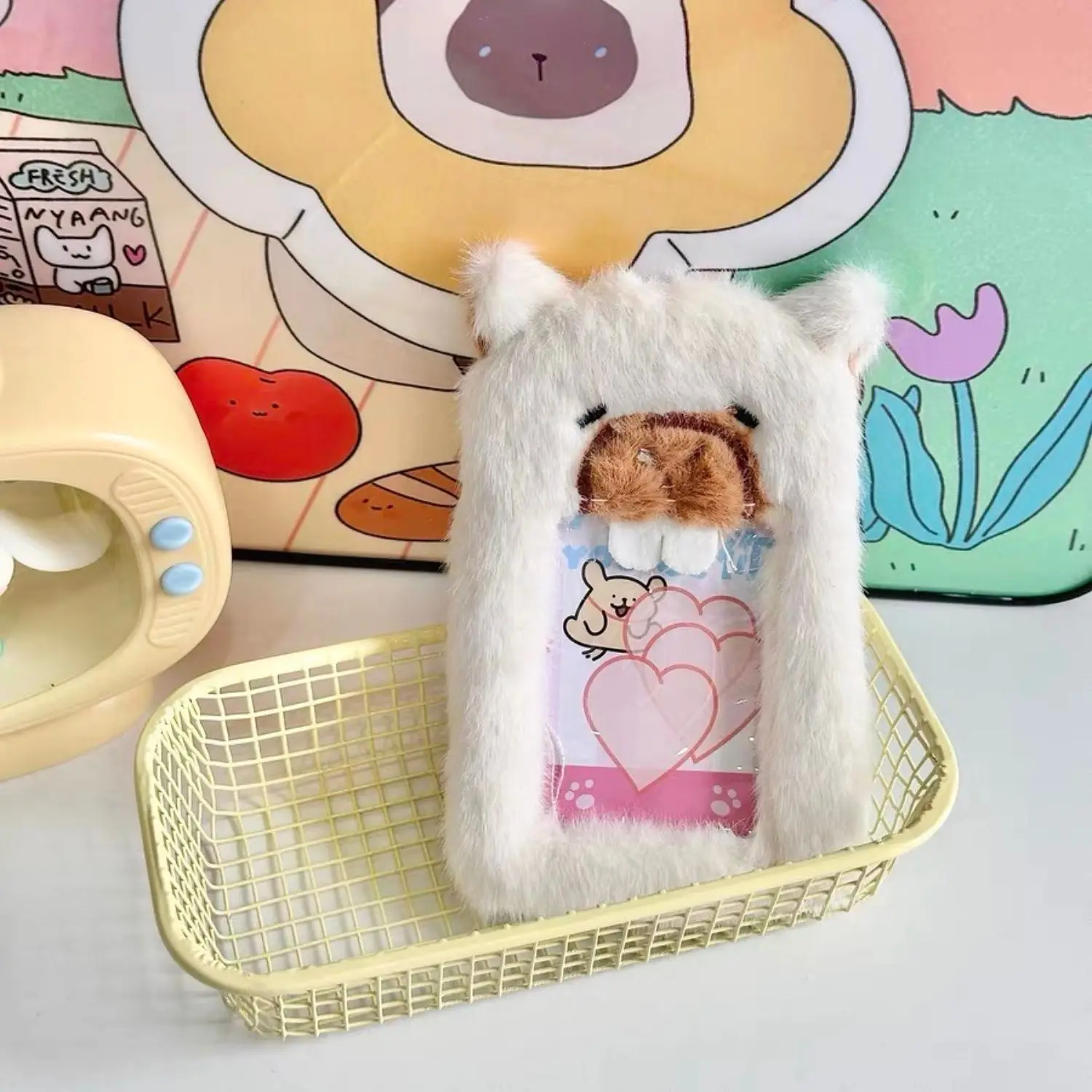 1PC Cartoon Capybara Plush Card Holder Business Card Display Pendant Polaroid Photo Holder