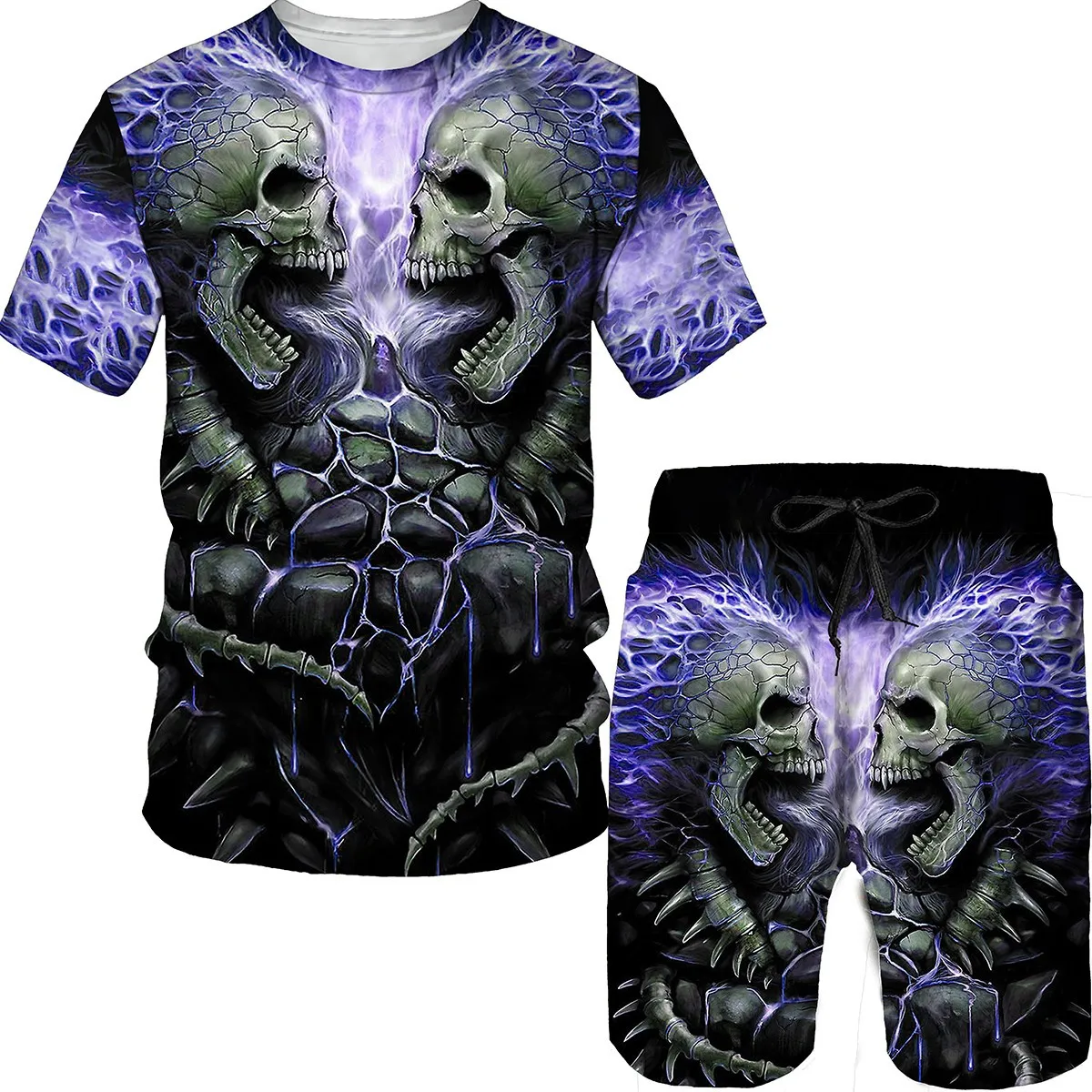 

Men's Summer Horor Skull Tracksuit Oversized T-shirt 3D Printing Men Sets Short Tops 2 Piece Set New Hip Hop Sportswear Man Tees