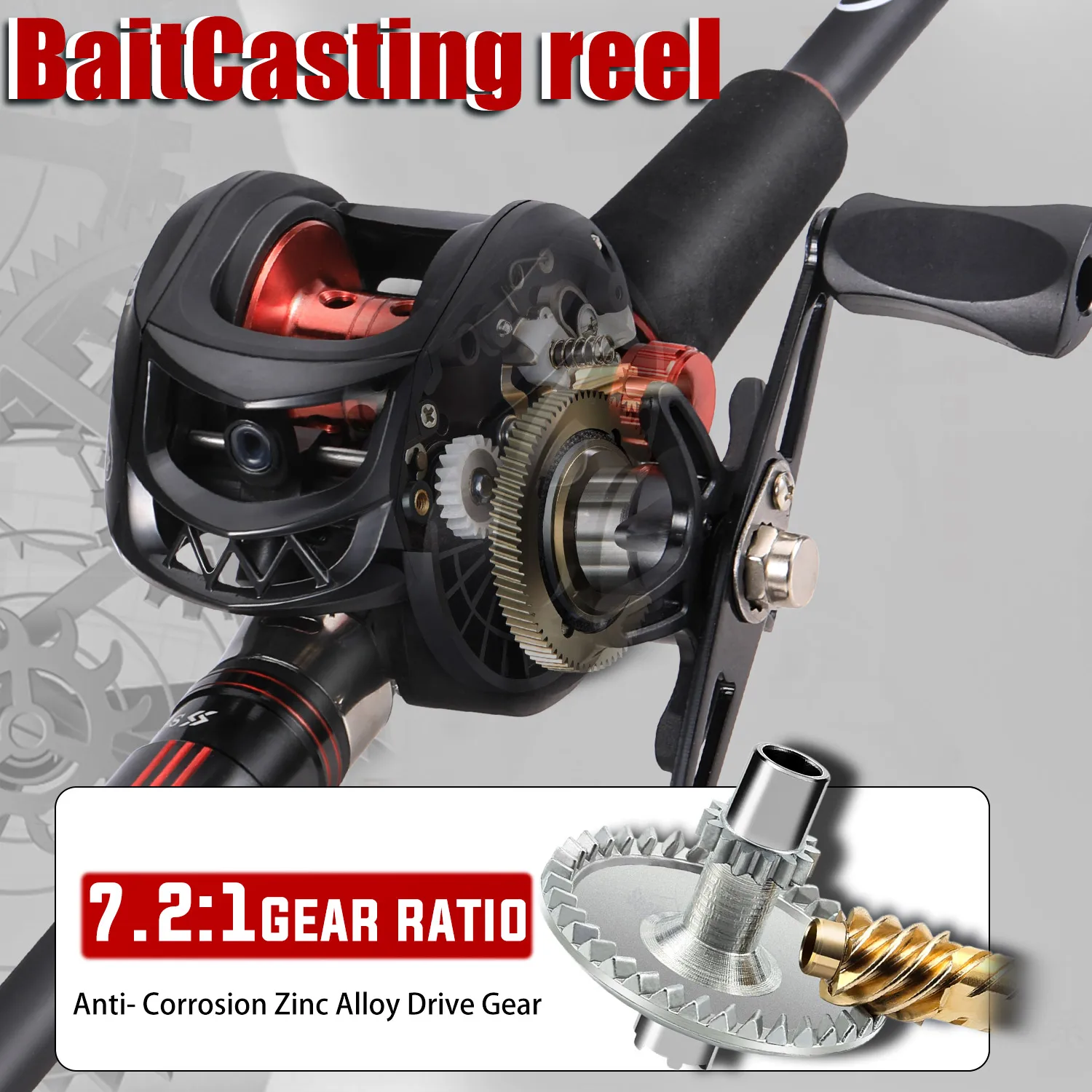 Sougayilang Baitcasting-Angelrute und -Rolle, kompletter Satz 1,8–2,1 m Kohlefaserrute und 7,2:1 Übersetzungsverhältnis, Baitcasting-Rolle für Barsch – Detail 7
